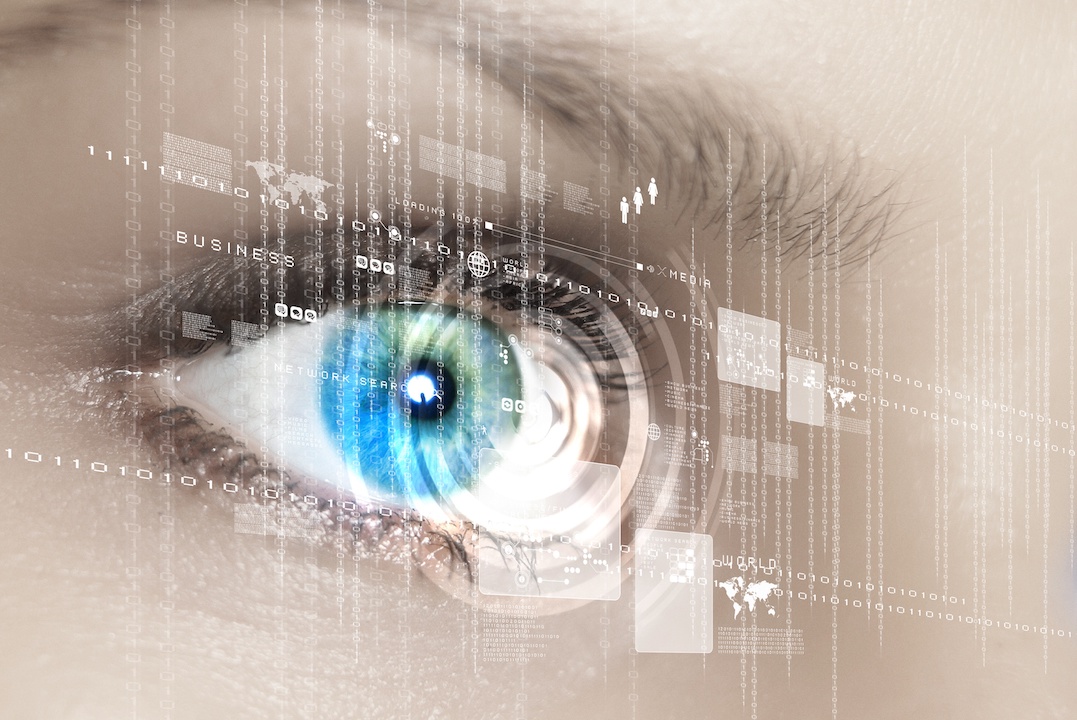 Close up eye with binary data